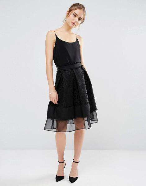 Кружевная юбка миди с сетчатой вставкой Endless Rose - Черный 877434