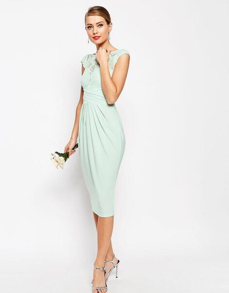 Платье миди с кружевным лифом ASOS WEDDING - Зеленый ASOS DESIGN 183907