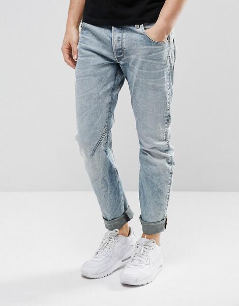 Светлые джинсы слим с рваной отделкой и заплатками G-Star Arc 3D 1081132