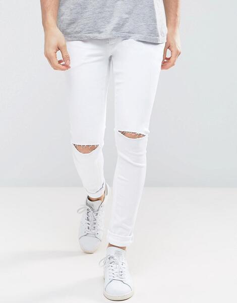 Белые супероблегающие джинсы с рваными коленями ASOS - Белый ASOS DESIGN 1073955