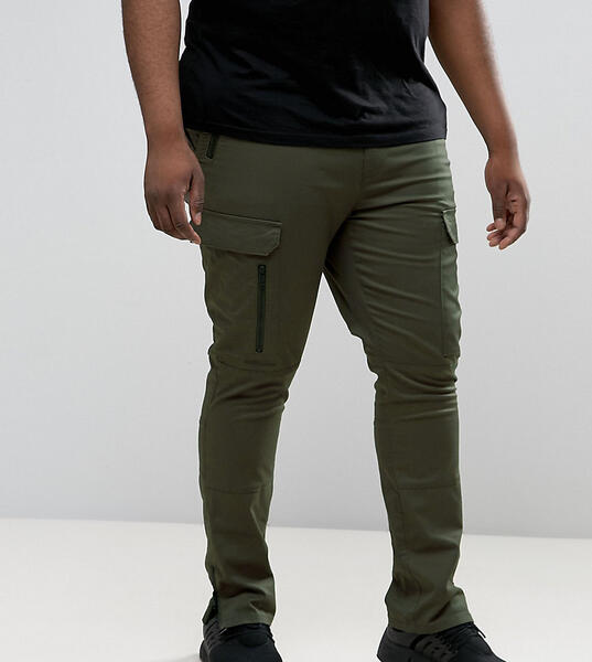 Суперузкие брюки-карго хаки с молниями на карманах ASOS PLUS - Зеленый ASOS DESIGN 953396