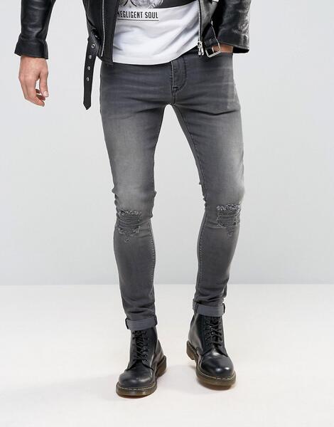 Темно-серые супероблегающие джинсы с потертостями ASOS DESIGN - Серый 949980