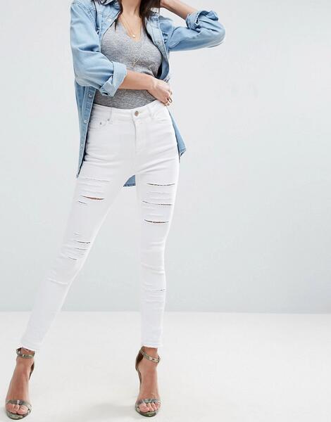 Белые рваные джинсы скинни ASOS RIDLEY - Белый ASOS DESIGN 922546