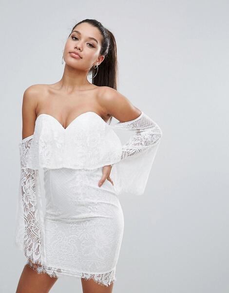 Кружевное платье-футляр с открытыми плечами Love Triangle - Белый 1116909