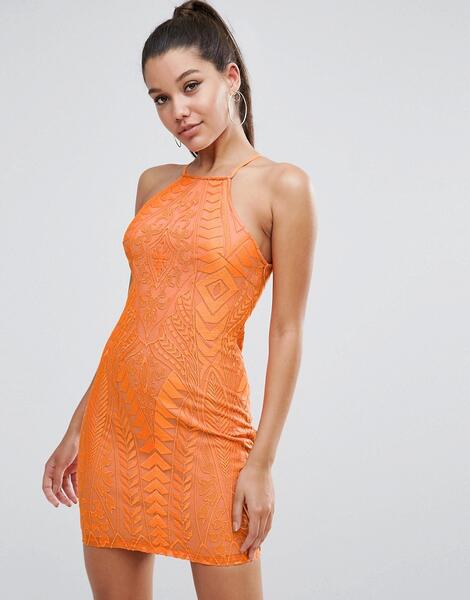 Кружевное облегающее платье мини Love Triangle - Оранжевый 1116890