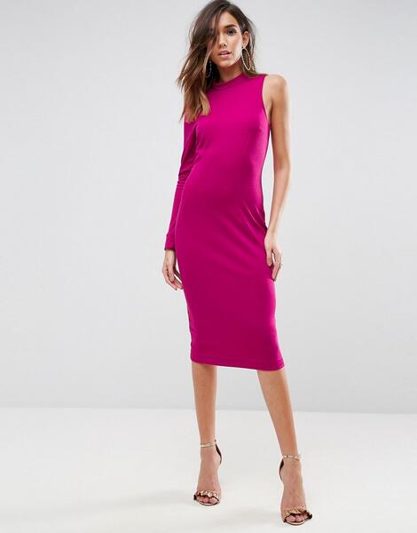 Платье миди с одним рукавом ASOS - Розовый ASOS DESIGN 1083399