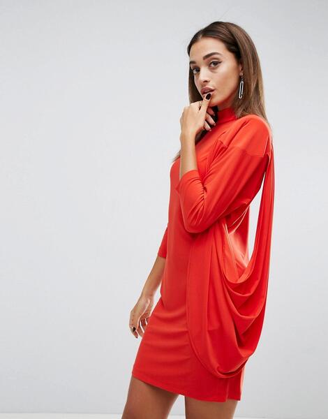 Драпированное платье с подплечниками ASOS - Оранжевый ASOS DESIGN 1070747