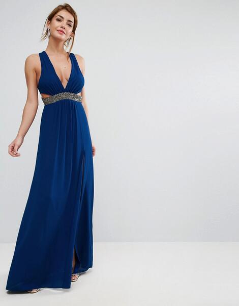 Платье макси с отделкой на талии ASOS - Синий ASOS DESIGN 1050559