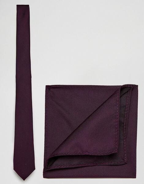 Комплект из бордового галстука и платка для нагрудного кармана ASOS DE ASOS DESIGN 1052247