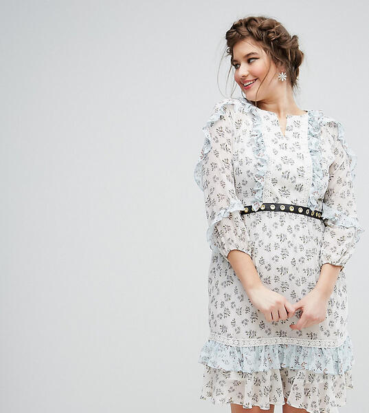 Короткое приталенное платье в цветочек с поясом Truly You - Мульти 1065636