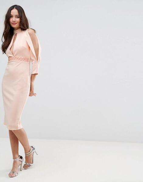 Платье миди с разрезами на рукавах ASOS - Розовый ASOS DESIGN 1051370