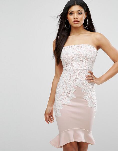 Платье-футляр бандо с кружевной отделкой Lipsy - Розовый 1072249