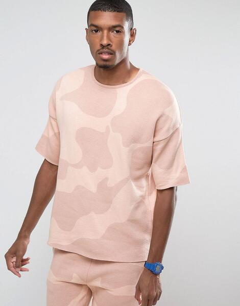 Розовая трикотажная oversize-футболка с камуфляжным принтом ASOS ASOS DESIGN 1050629