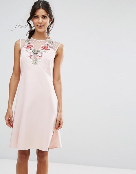 Платье-трапеция с цветочной аппликацией Elise Ryan - Розовый 1048739