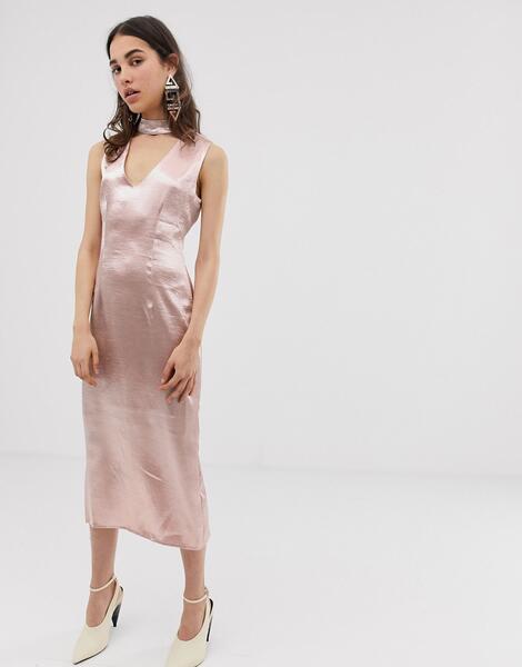 Платье миди с глубоким вырезом и горловиной-чокером J.O.A - Розовый 985484