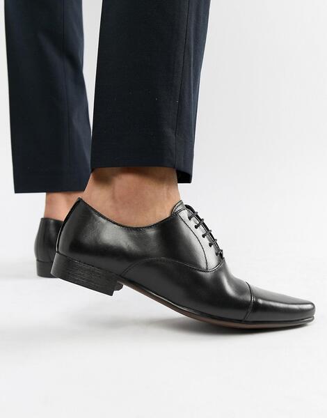 Черные кожаные оксфордские туфли со вставкой на носке ASOS DESIGN 712391