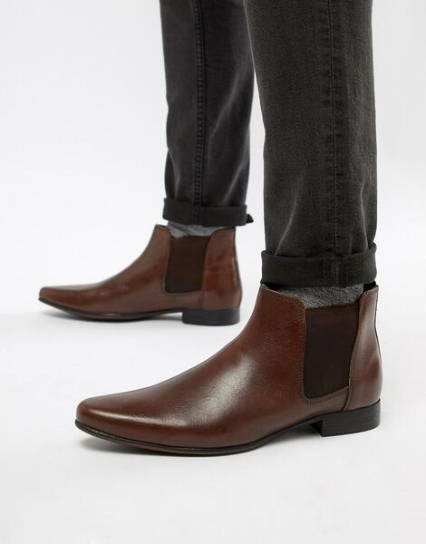 Коричневые кожаные ботинки челси с петлей на заднике ASOS - Коричневый ASOS DESIGN 723062